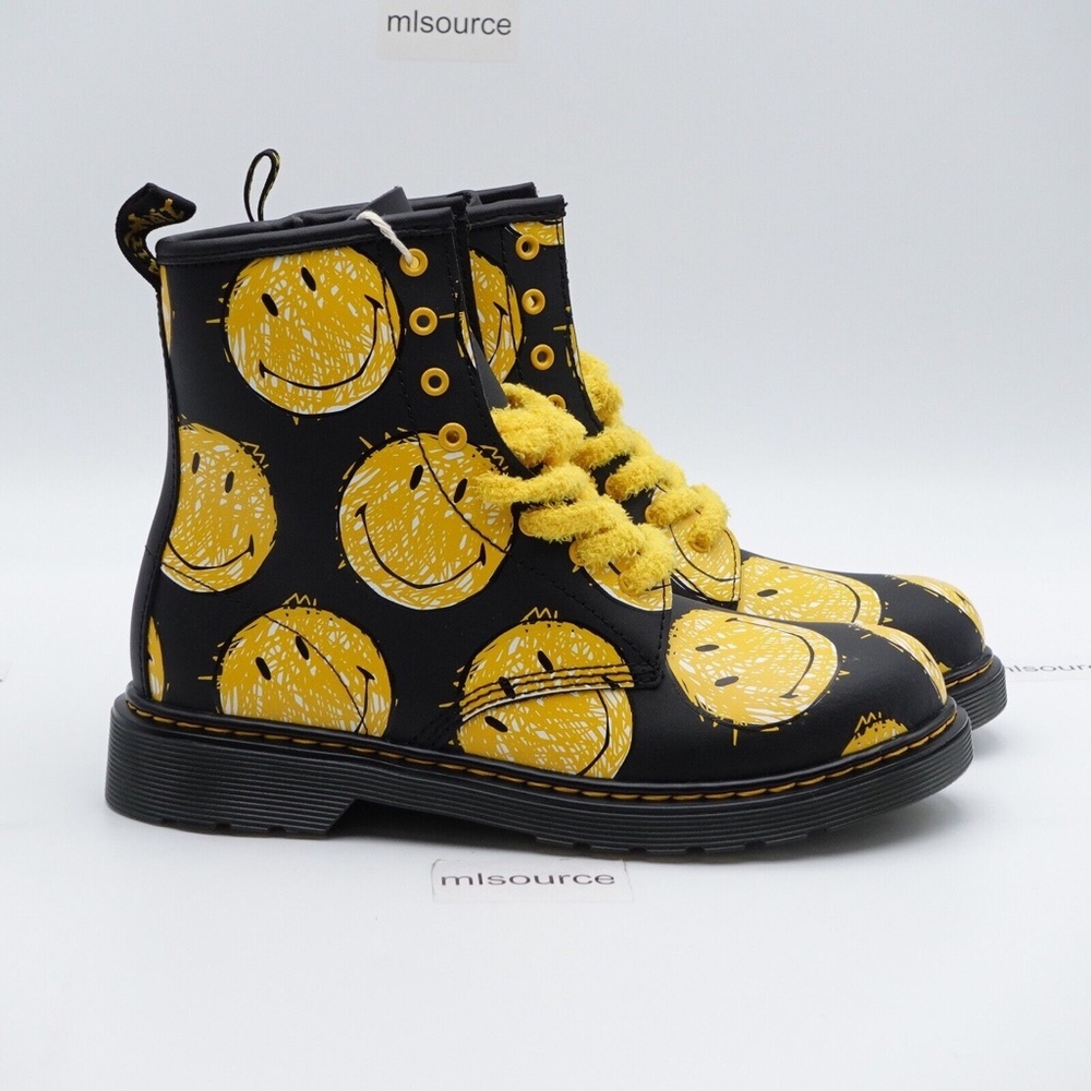 NEW Dr. Martens Smiley 1460 Leather Lace Up Side Zip Boots - Picture 3 of 9